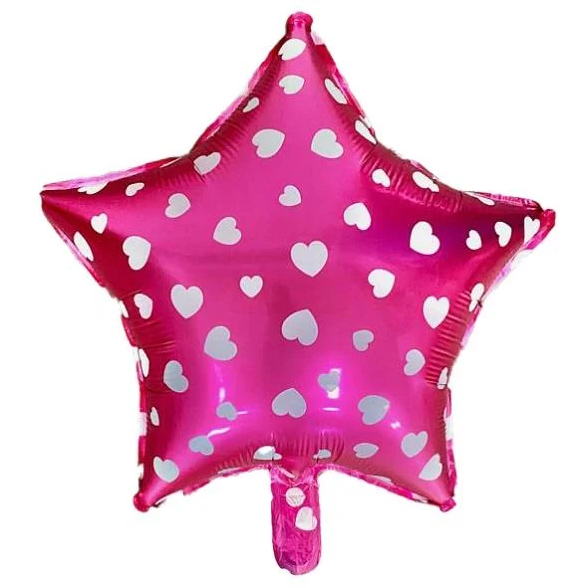 Yıldız Pembe Kalpli Folyo Balon 18 İNC